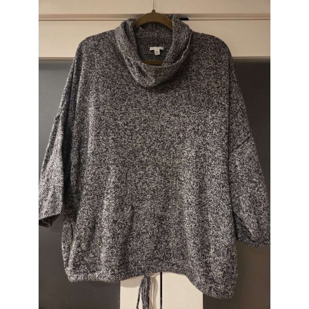 J. Jill Pure Jill Kimono Sweater XL Gray Marled Cowl Neck Drawstring Hem Pocket